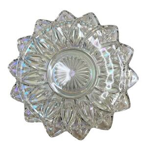 Vtg 1960s Star Flower Petal Federal Clear Iridescent‎ Carnival Glass Plate 9.25"